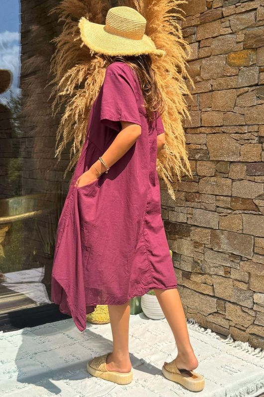 Made in Italy Tiggy Pure Cotton Smock Dress Beetroot /5 =